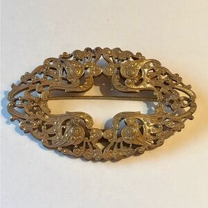 Mariam Haskell Large Gilt Gold Brooch Vintage